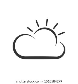 Thin line icon of weather. Sun and cloud.  Vector lines illustration. EPS 10