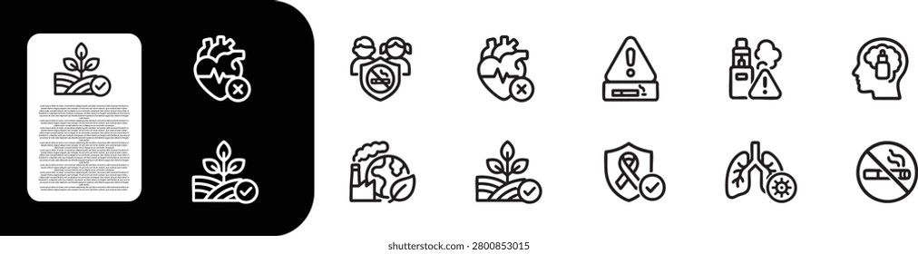thin line icon of a youth protection ,heart warning, environmental impact, sustainable agriculture , vaping hazards , nicotine , soke cancer prevention