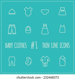 Thin line icons. Baby clothes set.