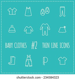 Thin line icons. Baby clothes set.