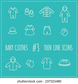 Thin line icons. Baby clothes set.