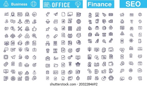 Thin line icons big set. Icons Business Office Finance Marketing Shopping SEO Contact. Vector illustration