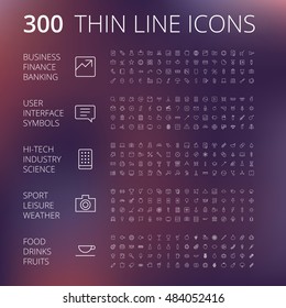 Thin Line Icons For Business, Interface, Leisure And Food. Vector Eps10.