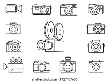 Thin line icons for Camera on white background.Vector illustration