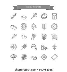 Thin line icons - chinese new year, traditional symbols, decorations, gifts