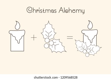 Thin line icons of Christmas time and X-mas elements. Christmas Alchemy. Linear collection. Vector logo symbol and website content.