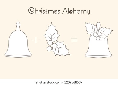 Thin line icons of Christmas time and X-mas elements. Christmas Alchemy. Linear collection. Vector logo symbol and website content.