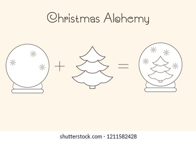 Thin line icons of Christmas time and X-mas elements. Christmas Alchemy. Linear collection. Vector logo symbol and website content.