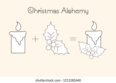 Thin line icons of Christmas time and X-mas elements. Christmas Alchemy. Linear collection. Vector logo symbol and website content.