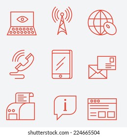 Thin line icons for communication and web, modern flat design