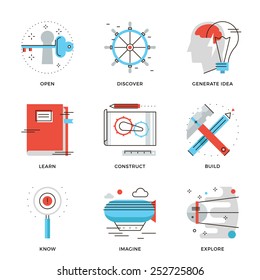 Thin line icons of conceptual vision, thinking out the box, innovation develop, business invention, discovery new things. Modern flat line design element vector collection logo illustration concept.