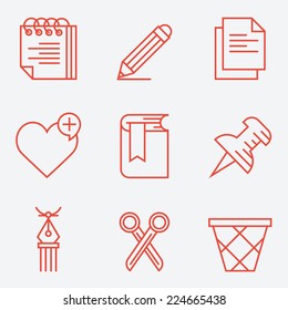 Thin line icons for documents and  web, modern flat design