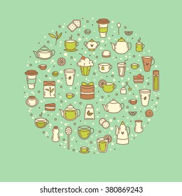 Thin Line Icons And Elements - Cups, Teapots and Cupcakes 