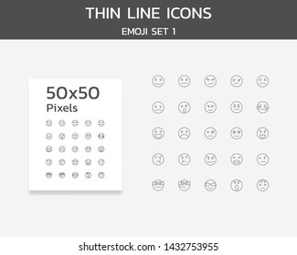 Thin line icons emoji set 1
