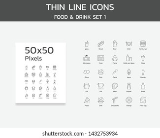 Thin line icons food and drink set 1