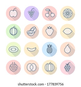 Thin Line Icons For Fruits. Vector eps10.