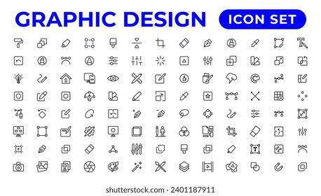 Thin line icons of graphic design. Simple linear icons in a modern style flat, Creative Process. Graphic design, creative package.
