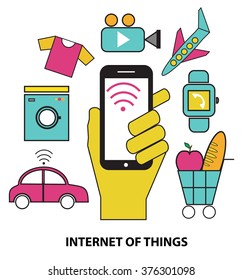 Thin line icons of internet of things data technology and network infrastructure. Flat design graphic image concept. Website elements layout. Internet networking concept