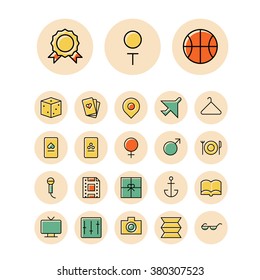 Thin line icons for leisure, travel and sport. Vector illustration.