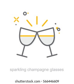 Thin line icons, Linear symbols, Sparkling champagne glasses