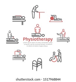 Thin line icons for physiotherapy, rehabilitation center. Vector signs for web graphics.