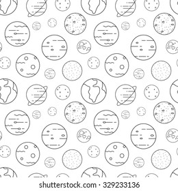 Thin line icons of planets in seamless pattern. Modern flat line design element vector collection logo illustration concept