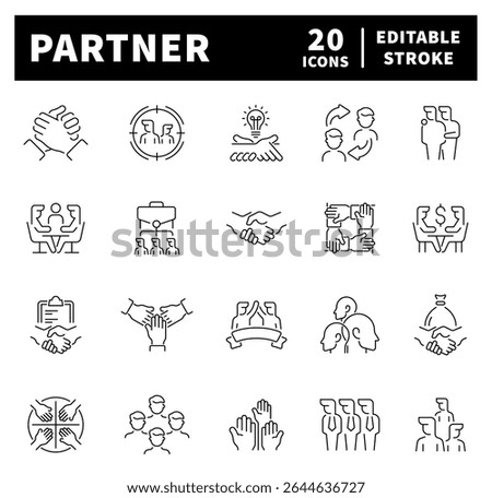 Thin line icons related to partner and Partnership. Partnership vector icons in line style