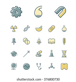 Thin line icons for science and medical. Vector illustration.