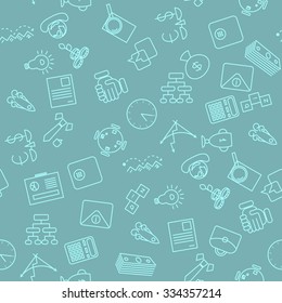 Thin line icons seamless pattern. Business, commerce and finance icon blue background for websites, apps, presentations, cards, templates.
