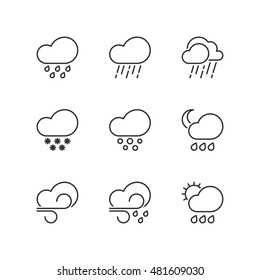 Thin line icons set about bad weather. Flat symbols