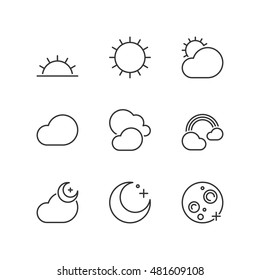 Thin line icons set about good weather. Flat symbols