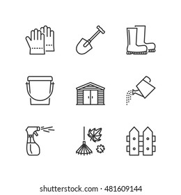 Thin line icons set about garden tools 2. Flat symbols svg