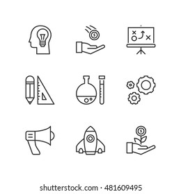Thin line icons set about business process. Flat symbols