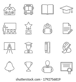 Thin line icons set of academic subjects and education. Outline symbol collection. Symbol, logo illustration.