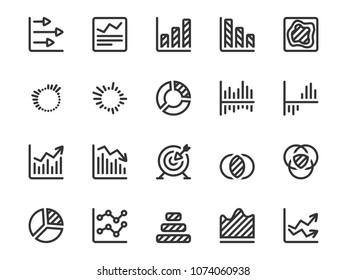 Thin line icons set for analysis, statistics, analytics. Collection of diagram and infographic icons.