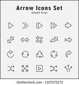 Thin line icons set of arrow, direction. Editable vector stroke 64x64 pixel.