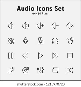 Thin line icons set of Audio, Multimedia. Editable vector stroke 64x64 Pixel.