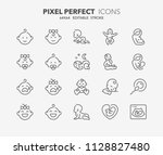 Thin line icons set of babies, motherhood and lactation. Outline symbol collection. Editable vector stroke. 64x64 Pixel Perfect.