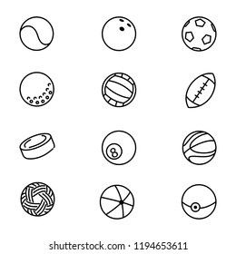 Thin line icons set of Ball, Sports. Editable vector stroke 64x64 Pixel.