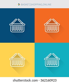 Thin thin line icons set of basket & shopping and online, modern simple style