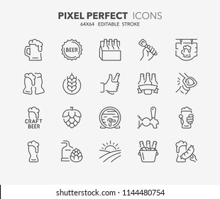 Thin Line Icons Set Of Beer. Outline Symbol Collection. Editable Vector Stroke. 64x64 Pixel Perfect.