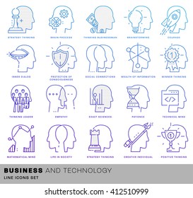 Thin Line Icons Set. Brain, Mind and Emotions for Websites, Banners, Infographic Illustrations. Simple Linear Pictograms Collection. Logo Concept for Trendy Designs. Premium Quality Pictogram Pack