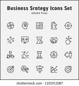 Thin Line Icons Set Of Business Strategy, Target Audience, Research, Plan, Scheme And More. Editable Vector Stroke 64x64 Pixel.