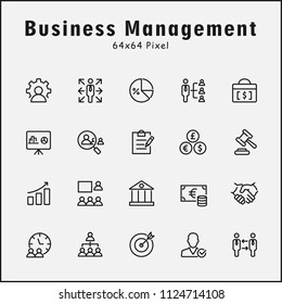 Thin line icons set of business management, teamwork, finance. Editable vector stroke 64x64 Pixel.