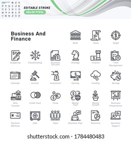 Thin line icons set of business and finance. Pixel perfect icons, editable stroke.