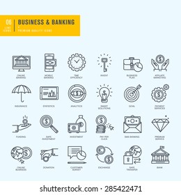 Thin line icons set. Icons for business, banking, e-banking.    