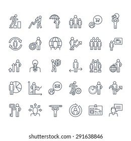 Thin Line Icons Set. Icons For Business, Insurance, Strategy, Planning, Analytics, Communication.    