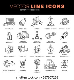 Thin Line Icons Set. Business Elements for Websites, Banners, Infographic Illustrations. Simple Linear Pictograms Collection. Logo Concepts Pack for Trendy Designs. Premium Quality Pictogram Pack