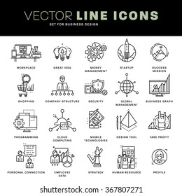 Thin Line Icons Set. Business Elements for Websites, Banners, Infographic Illustrations. Simple Linear Pictograms Collection. Logo Concepts Pack for Trendy Designs. Premium Quality Pictogram Pack