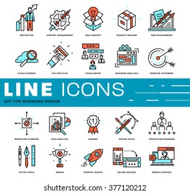 Symbole mit dünner Linie Set. Business Elements für Webseiten, Banner, Infografiken. Einfache Sammlung linearer Piktogramme. Logo Concepts Pack für trendige Designs. Premium-Piktogramm-Paket